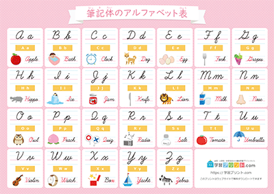 字母表（手写体，带横线，附插图） - 预览图